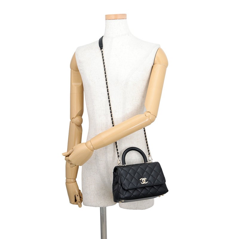 シャネル ハンドバッグ ココマーク トップハンドル XXS フラップ バッグ キャビアスキン AS2215 CHANEL バッグ 2way 黒