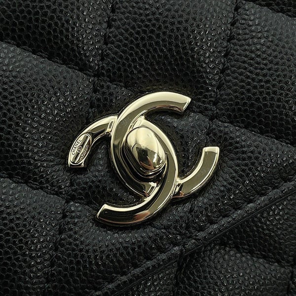 シャネル ハンドバッグ ココマーク トップハンドル XXS フラップ バッグ キャビアスキン AS2215 CHANEL バッグ 2way 黒