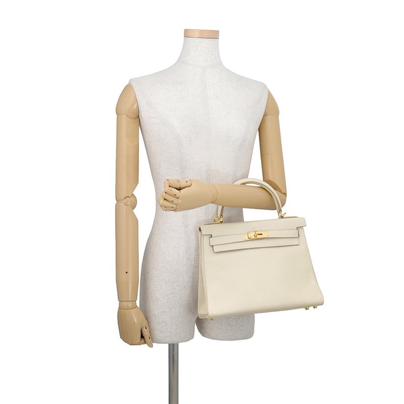 エルメス ハンドバッグ ケリー28 内縫い クレ/ゴールド金具 トリヨンクレマンス A刻印 HERMES Kelly 2wayバッグ