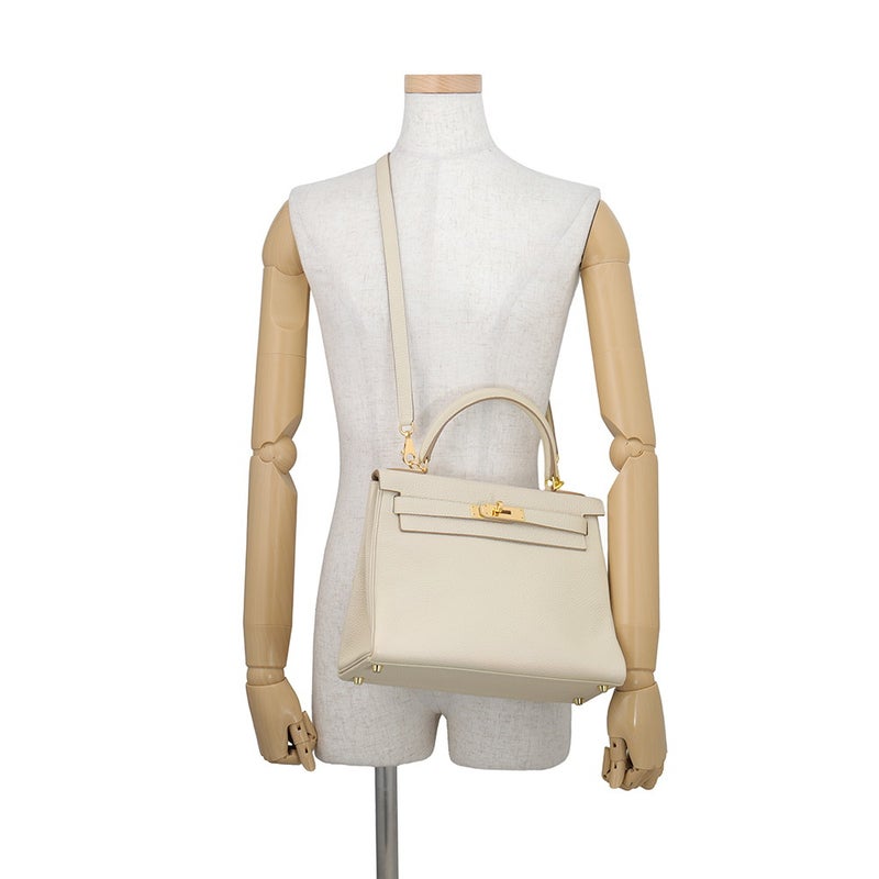 エルメス ハンドバッグ ケリー28 内縫い クレ/ゴールド金具 トリヨンクレマンス A刻印 HERMES Kelly 2wayバッグ