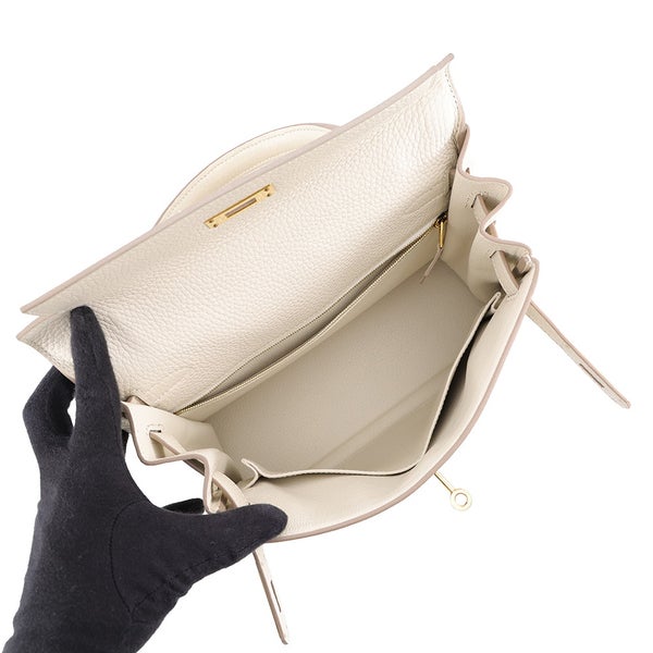 エルメス ハンドバッグ ケリー28 内縫い クレ/ゴールド金具 トリヨンクレマンス A刻印 HERMES Kelly 2wayバッグ