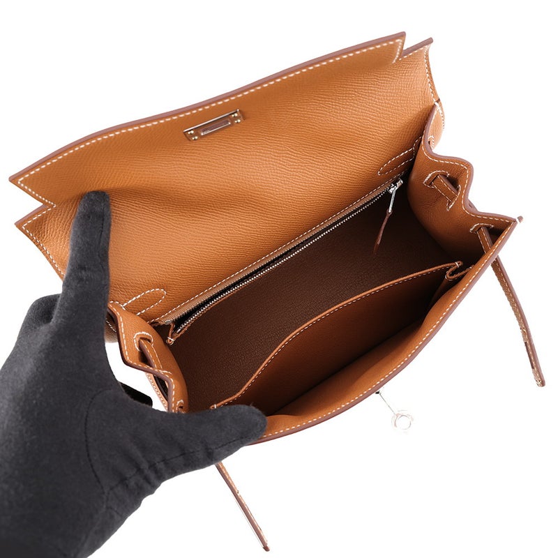 エルメス ハンドバッグ ケリー25 外縫い ゴールド/シルバー金具 エプソン G刻印 HERMES Kelly 2wayバッグ