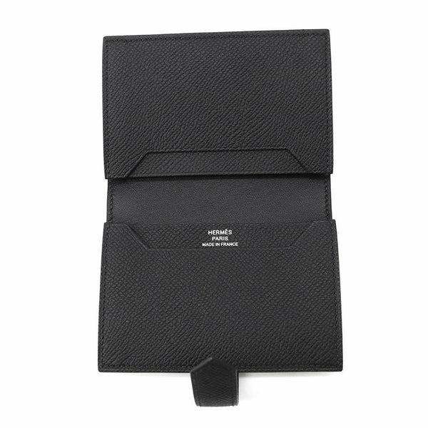 エルメス カードケース ベアン ブラック/シルバー金具 ヴォーエプソン B刻印 HERMES 名刺入れ 黒
