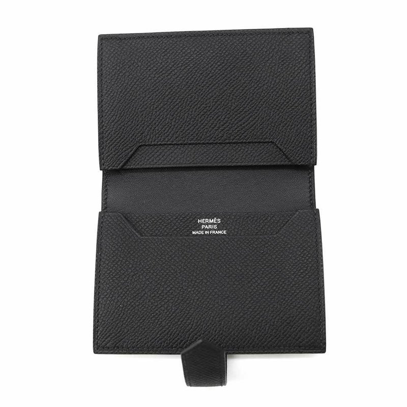 エルメス カードケース ベアン ブラック/シルバー金具 ヴォーエプソン B刻印 HERMES 名刺入れ 黒