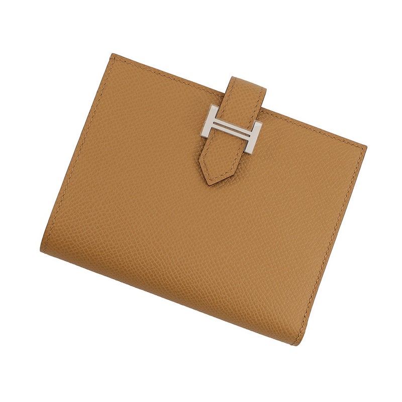 エルメス 二つ折り財布 ベアンコンパクト ビスキュイ/シルバー金具 エプソン K刻印 HERMES