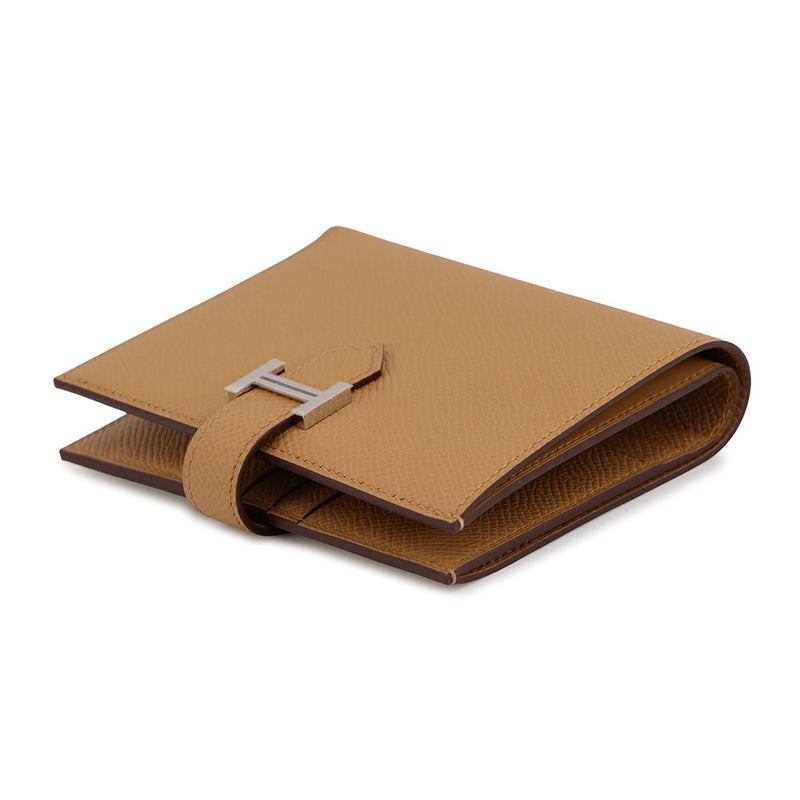 エルメス 二つ折り財布 ベアンコンパクト ビスキュイ/シルバー金具 エプソン K刻印 HERMES