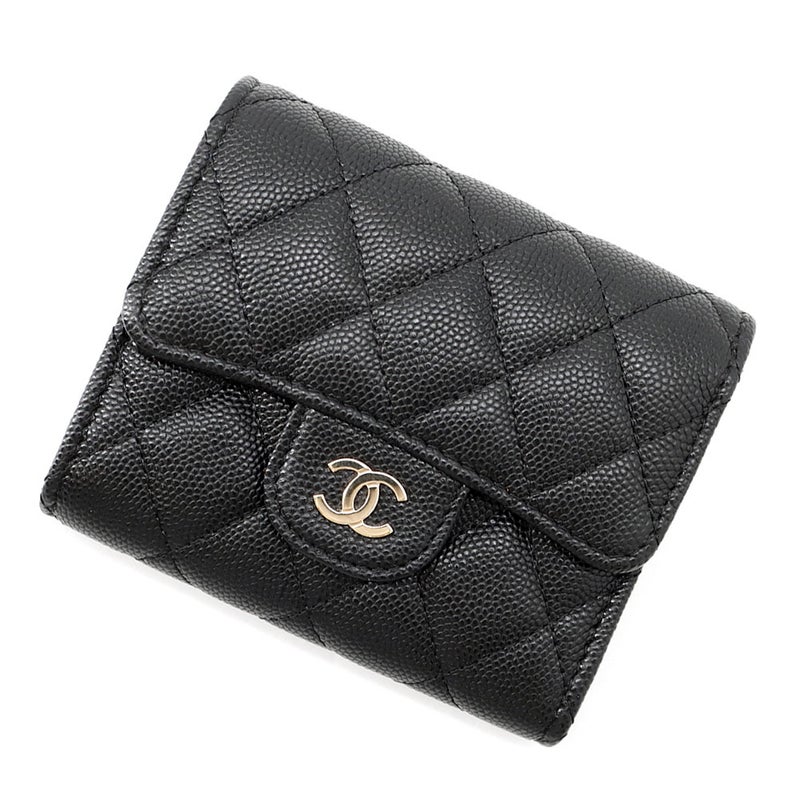 シャネル 三つ折り財布 マトラッセ ココマーク クラシック スモール フラップ ウォレット キャビアスキン AP0229 CHANEL 黒