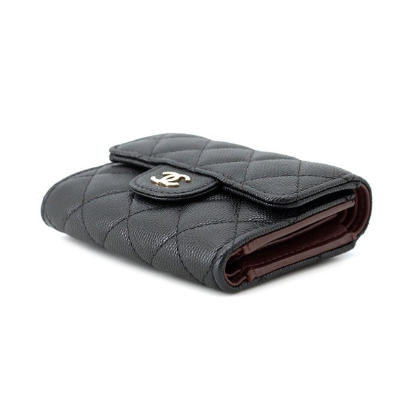 シャネル 三つ折り財布 マトラッセ ココマーク クラシック スモール フラップ ウォレット キャビアスキン AP0229 CHANEL 黒