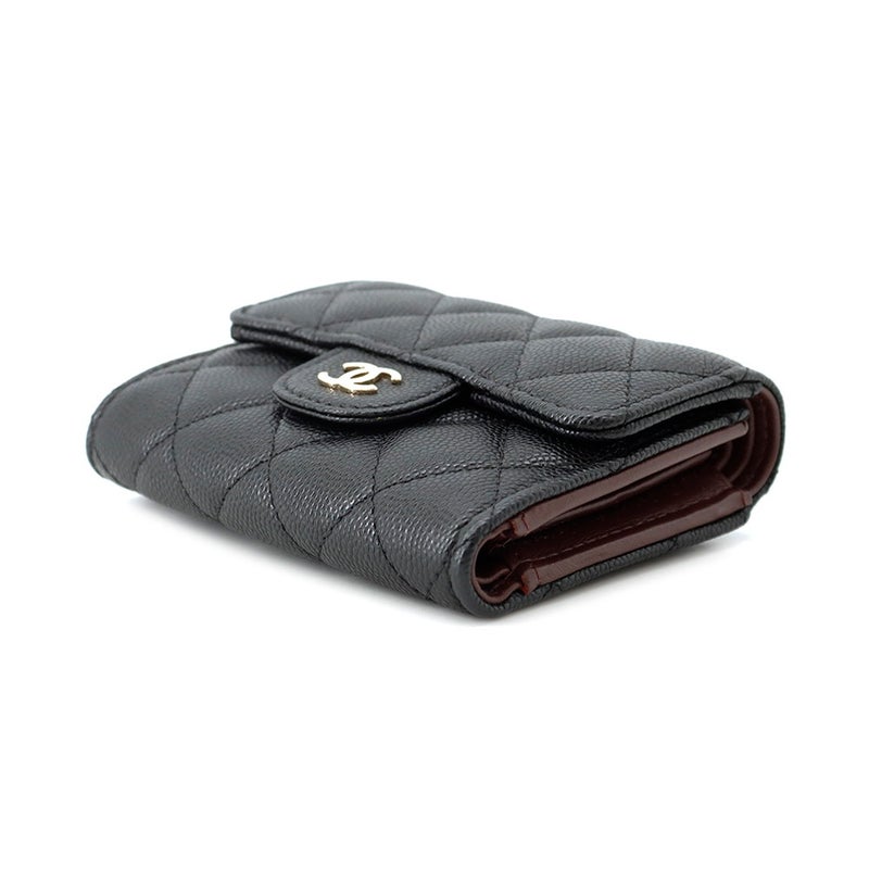 シャネル 三つ折り財布 マトラッセ ココマーク クラシック スモール フラップ ウォレット キャビアスキン AP0229 CHANEL 黒