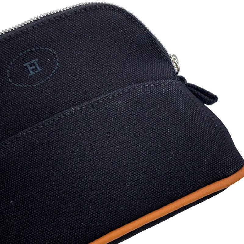 エルメス ポーチ ボリードポーチ ミニミニ ブラック/シルバー金具 コットン HERMES 小物入れ 黒