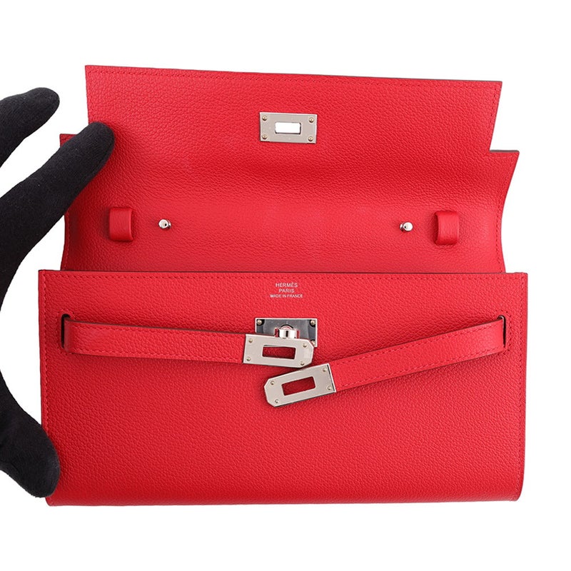 エルメス ケリーウォレット ロング トゥーゴー ルージュラデュー/シルバー金具 エバーカラー K刻印 財布
