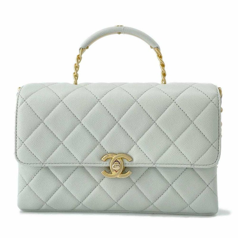 シャネル チェーンショルダーバッグ マトラッセ トップハンドル ココマーク キャビアスキン AS4008