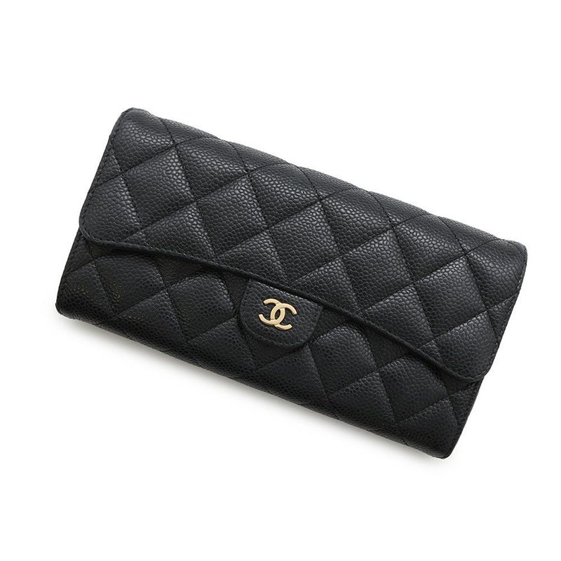 シャネル 長財布 クラシック ロング フラップ ウォレット マトラッセ ココマーク キャビアスキン AP0241 CHANEL 黒