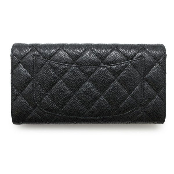 シャネル 長財布 クラシック ロング フラップ ウォレット マトラッセ ココマーク キャビアスキン AP0241 CHANEL 黒