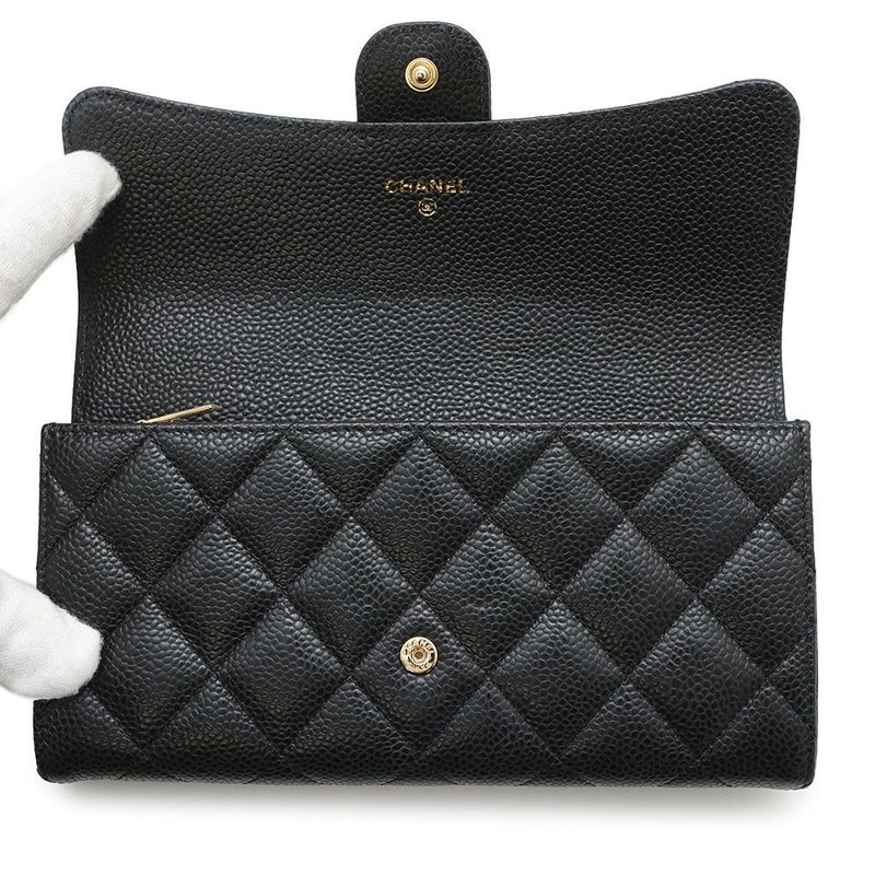シャネル 長財布 クラシック ロング フラップ ウォレット マトラッセ ココマーク キャビアスキン AP0241 CHANEL 黒