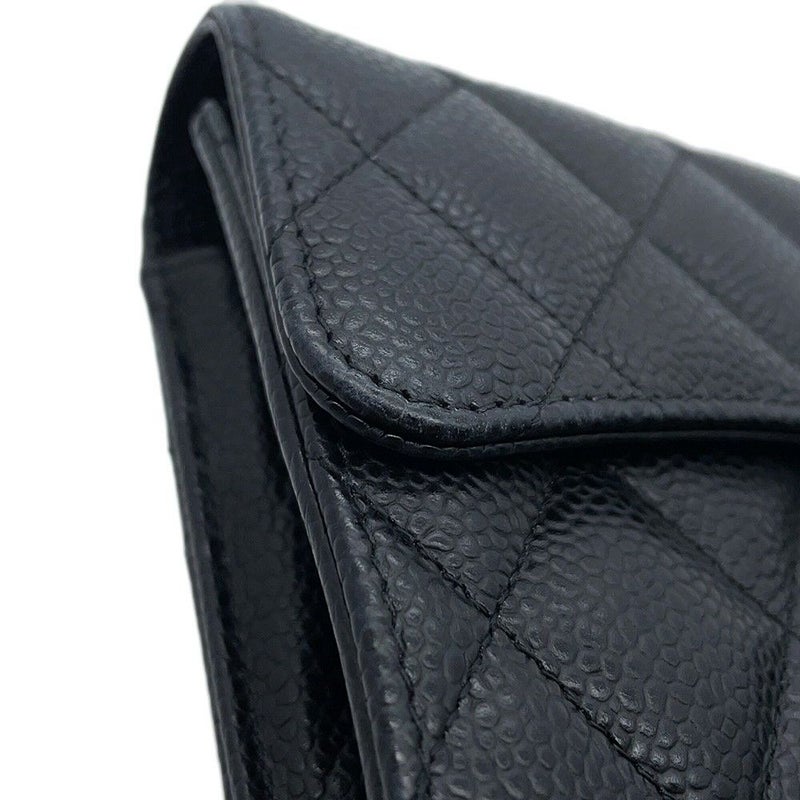 シャネル 長財布 クラシック ロング フラップ ウォレット マトラッセ ココマーク キャビアスキン AP0241 CHANEL 黒