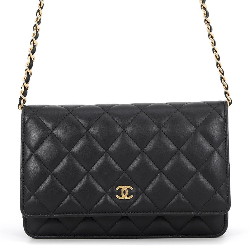 シャネル チェーンウォレット クラシック マトラッセ ココマーク ラムスキン AP0250 CHANEL 財布 ブラック 黒