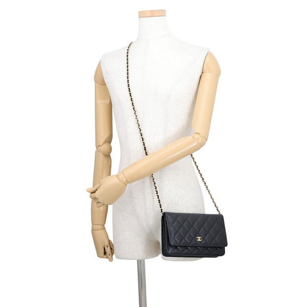 シャネル チェーンウォレット クラシック マトラッセ ココマーク ラムスキン AP0250 CHANEL 財布 ブラック 黒