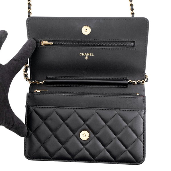 シャネル チェーンウォレット クラシック マトラッセ ココマーク ラムスキン AP0250 CHANEL 財布 ブラック 黒