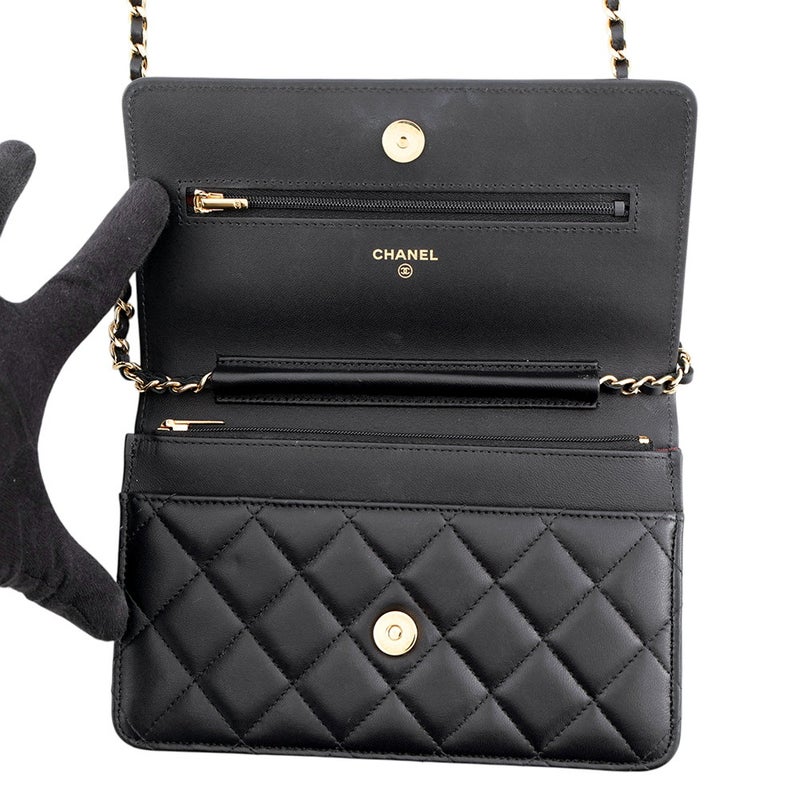 シャネル チェーンウォレット クラシック マトラッセ ココマーク ラムスキン AP0250 CHANEL 財布 ブラック 黒