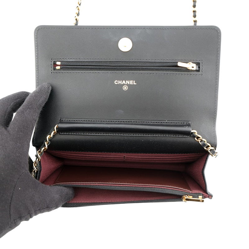 シャネル チェーンウォレット クラシック マトラッセ ココマーク ラムスキン AP0250 CHANEL 財布 ブラック 黒