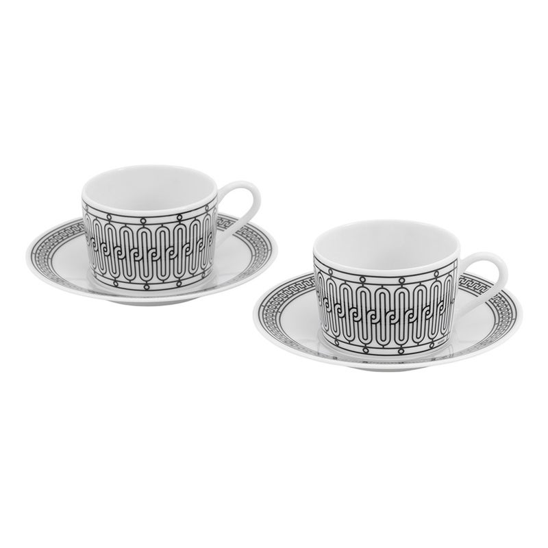 エルメス ティーカップ ティーカップ & ソーサー Hデコ 2客セット HERMES 食器 ペア 白 黒