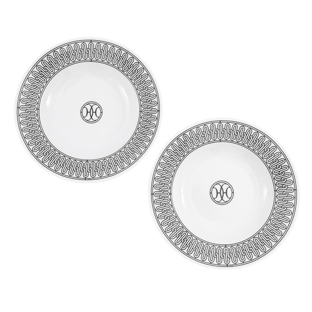 HERMES エルメス 食器 Hデコ スーププレート 2枚 エルメス スーププレート Hデコ 2枚セット HERMES 陶器 食器 白 黒