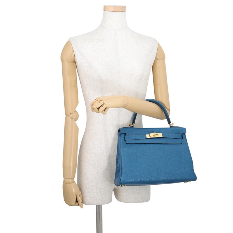 エルメス ハンドバッグ ケリー28 内縫い ブルードガリス/ゴールド金具 トゴ □Q刻印 HERMES Kelly 2wayバッグ