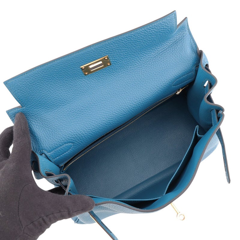 エルメス ハンドバッグ ケリー28 内縫い ブルードガリス/ゴールド金具 トゴ □Q刻印 HERMES Kelly 2wayバッグ