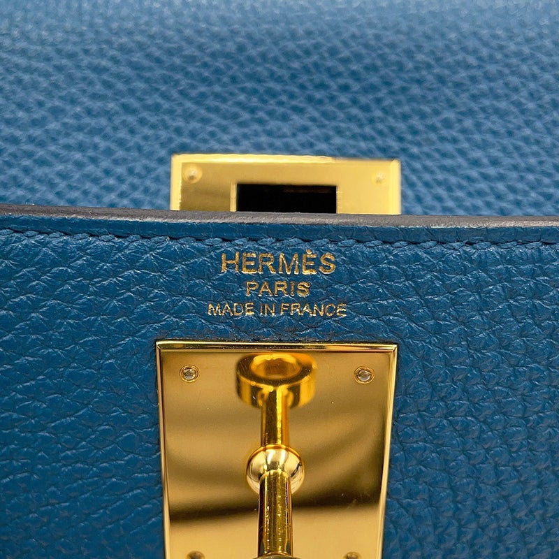 エルメス ハンドバッグ ケリー28 内縫い ブルードガリス/ゴールド金具 トゴ □Q刻印 HERMES Kelly 2wayバッグ
