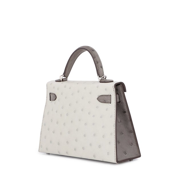 エルメス ハンドバッグ ミニケリー2 外縫い グリメイヤー /グリパール/シルバー金具 オーストリッチ W刻印 HERMES Kelly 2way