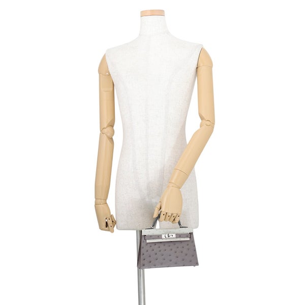エルメス ハンドバッグ ミニケリー2 外縫い グリメイヤー /グリパール/シルバー金具 オーストリッチ W刻印 HERMES Kelly 2way