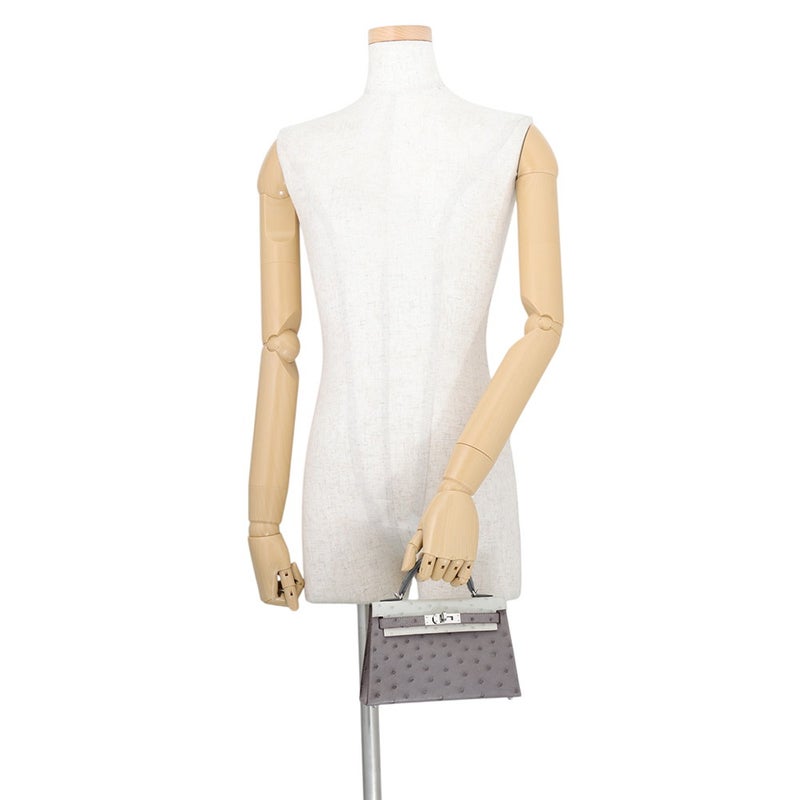 エルメス ハンドバッグ ミニケリー2 外縫い グリメイヤー /グリパール/シルバー金具 オーストリッチ W刻印 HERMES Kelly 2way