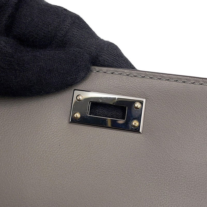 エルメス ハンドバッグ ミニケリー2 外縫い グリメイヤー /グリパール/シルバー金具 オーストリッチ W刻印 HERMES Kelly 2way