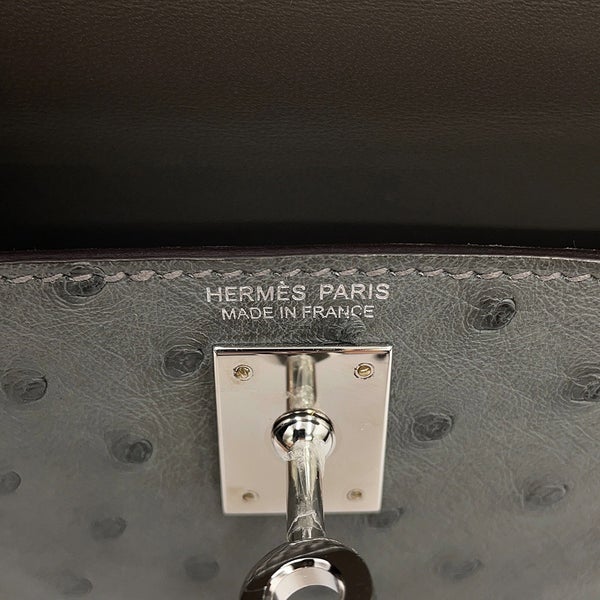 エルメス ハンドバッグ ミニケリー2 外縫い グリメイヤー /グリパール/シルバー金具 オーストリッチ W刻印 HERMES Kelly 2way
