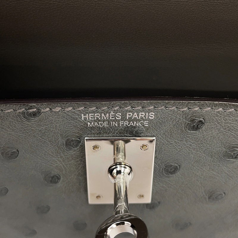 エルメス ハンドバッグ ミニケリー2 外縫い グリメイヤー /グリパール/シルバー金具 オーストリッチ W刻印 HERMES Kelly 2way