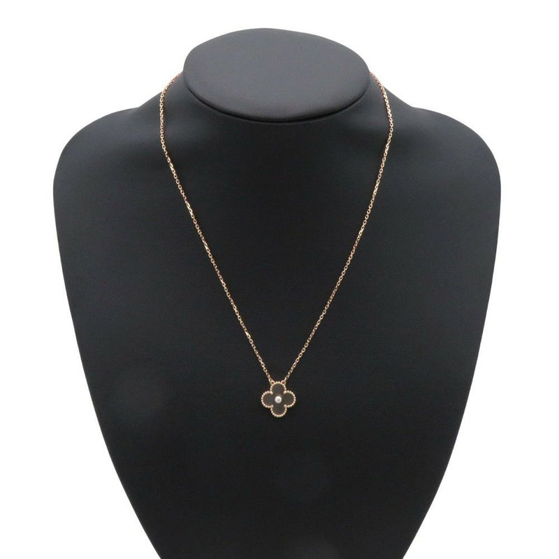 ヴァンクリ ネックレス ヴィンテージアルハンブラ シルバーオブシディアン ダイヤ1P 約0.04ct K18PG VCARP9T00