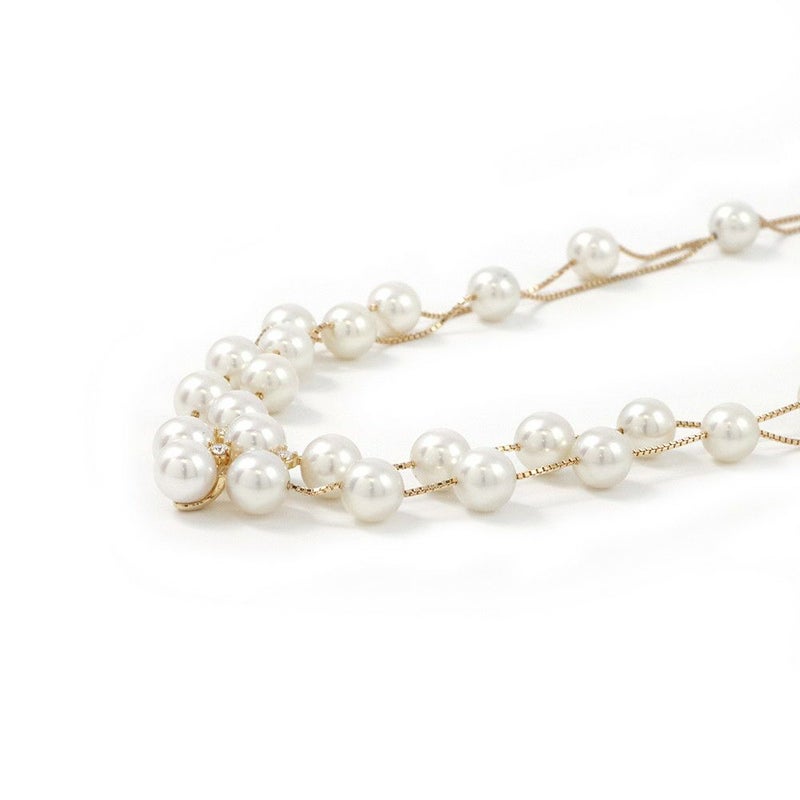 タサキ ネックレス ステーション ダイヤモンド 0.11ct あやこ真珠 K18YGイエローゴールド TASAKI 2連 ジュエリー