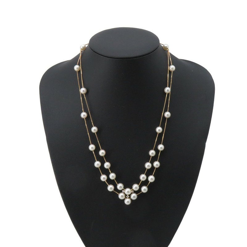 タサキ ネックレス ステーション ダイヤモンド 0.11ct あやこ真珠 K18YGイエローゴールド TASAKI 2連 ジュエリー