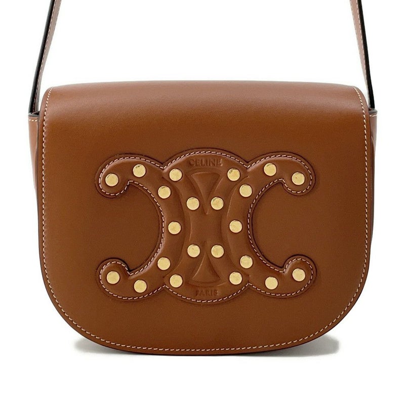 セリーヌ ショルダーバッグ キュイル トリオンフ フォルコ カーフレザー 198263DU9.04LU CELINE ブラウン
