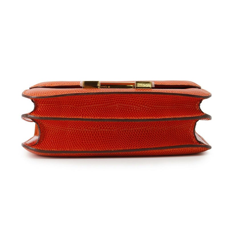 エルメス ショルダーバッグ ミニ コンスタンス オレンジ/ゴールド金具 リザード □K刻印 HERMES Constance