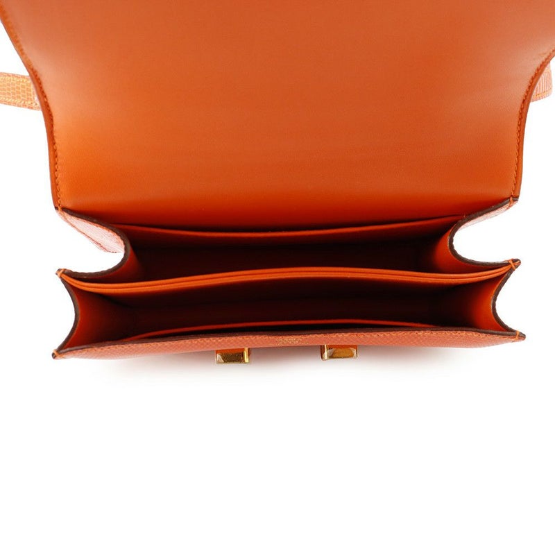 エルメス ショルダーバッグ ミニ コンスタンス オレンジ/ゴールド金具 リザード □K刻印 HERMES Constance