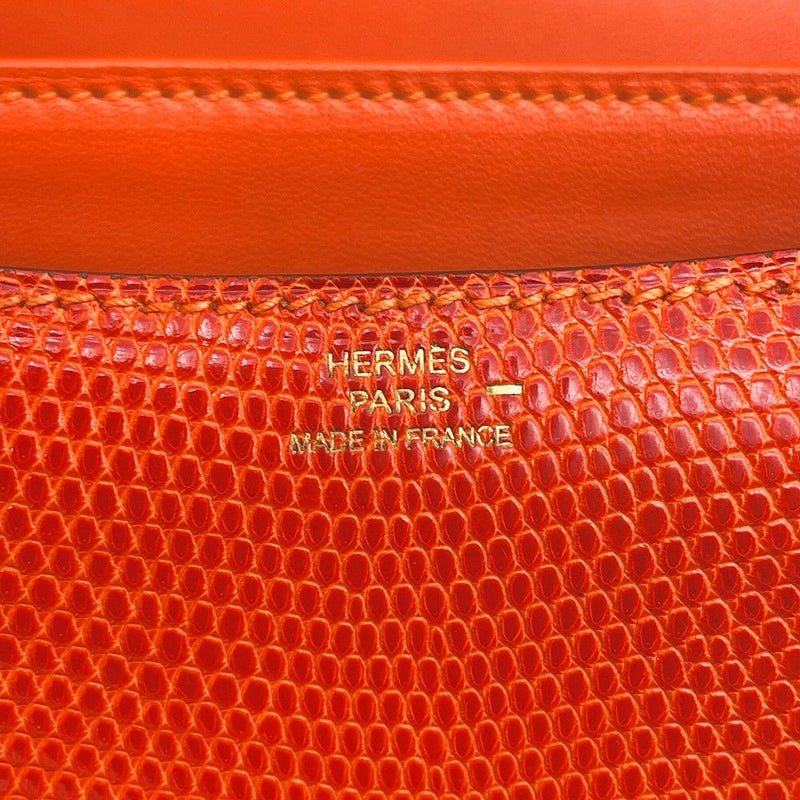 エルメス ショルダーバッグ ミニ コンスタンス オレンジ/ゴールド金具 リザード □K刻印 HERMES Constance