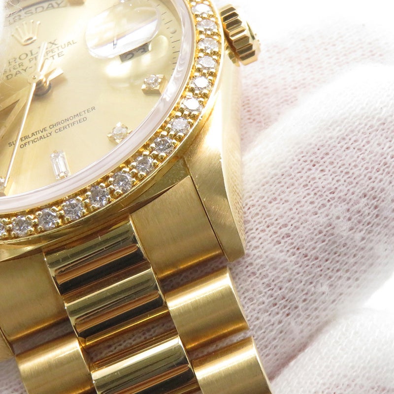 ロレックス デイデイト ダイヤベゼル K18YG R番 18348A ROLEX 腕時計 シャンパン文字盤 8Pダイヤ 2Pバゲットダイヤ