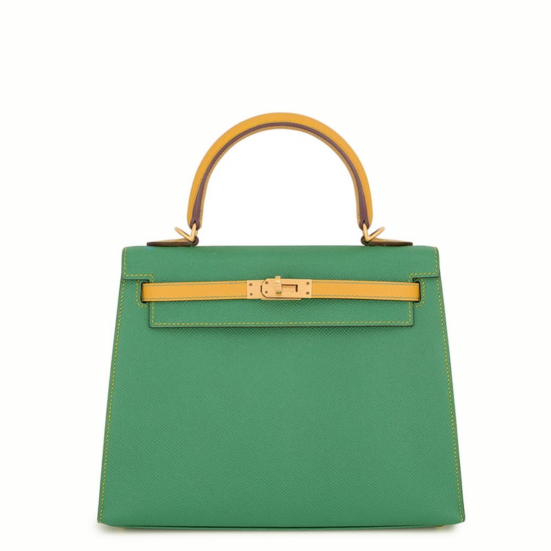 エルメス ハンドバッグ ケリー25 外縫い カクタス/ジョーヌドール/ゴールド金具 エプソン D刻印 HERMES Kelly 2way SPO
