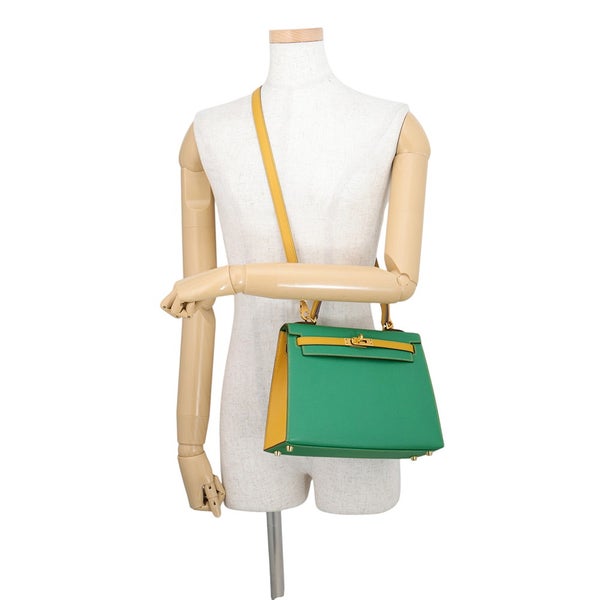 エルメス ハンドバッグ ケリー25 外縫い カクタス/ジョーヌドール/ゴールド金具 エプソン D刻印 HERMES Kelly 2way SPO
