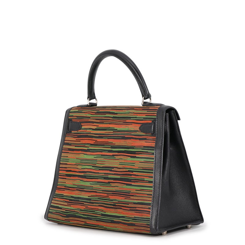 エルメス ケリー28 外縫い ブラック/オレンジ/グリーン/シルバー金具 ヴィブラート/ガリバー □C刻印 HERMES Kelly 2wayバッグ
