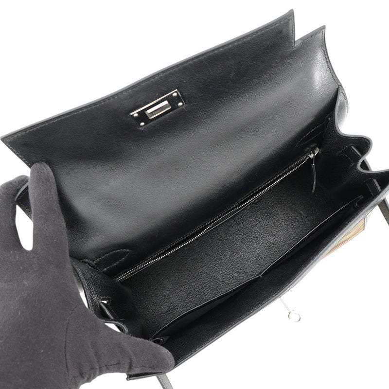 エルメス ケリー28 外縫い ブラック/オレンジ/グリーン/シルバー金具 ヴィブラート/ガリバー □C刻印 HERMES Kelly 2wayバッグ
