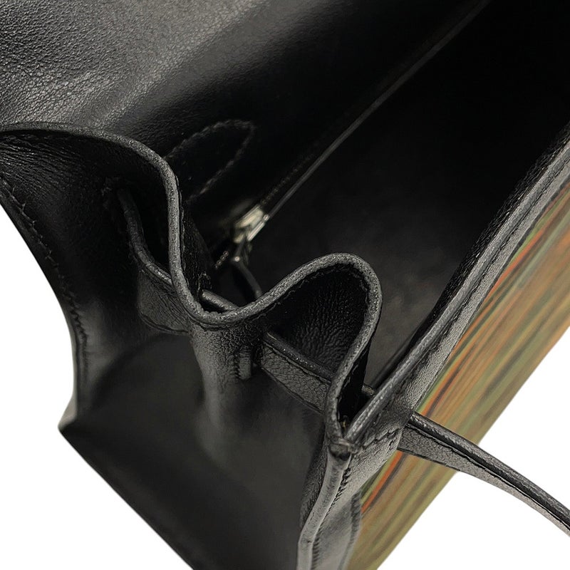エルメス ケリー28 外縫い ブラック/オレンジ/グリーン/シルバー金具 ヴィブラート/ガリバー □C刻印 HERMES Kelly 2wayバッグ