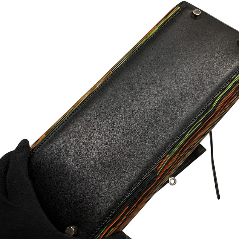エルメス ケリー28 外縫い ブラック/オレンジ/グリーン/シルバー金具 ヴィブラート/ガリバー □C刻印 HERMES Kelly 2wayバッグ